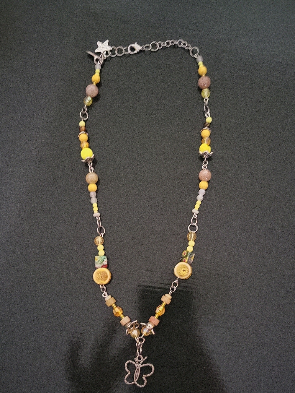 Yellow Bead Butterfly Pendant Necklace - Women Jewelry